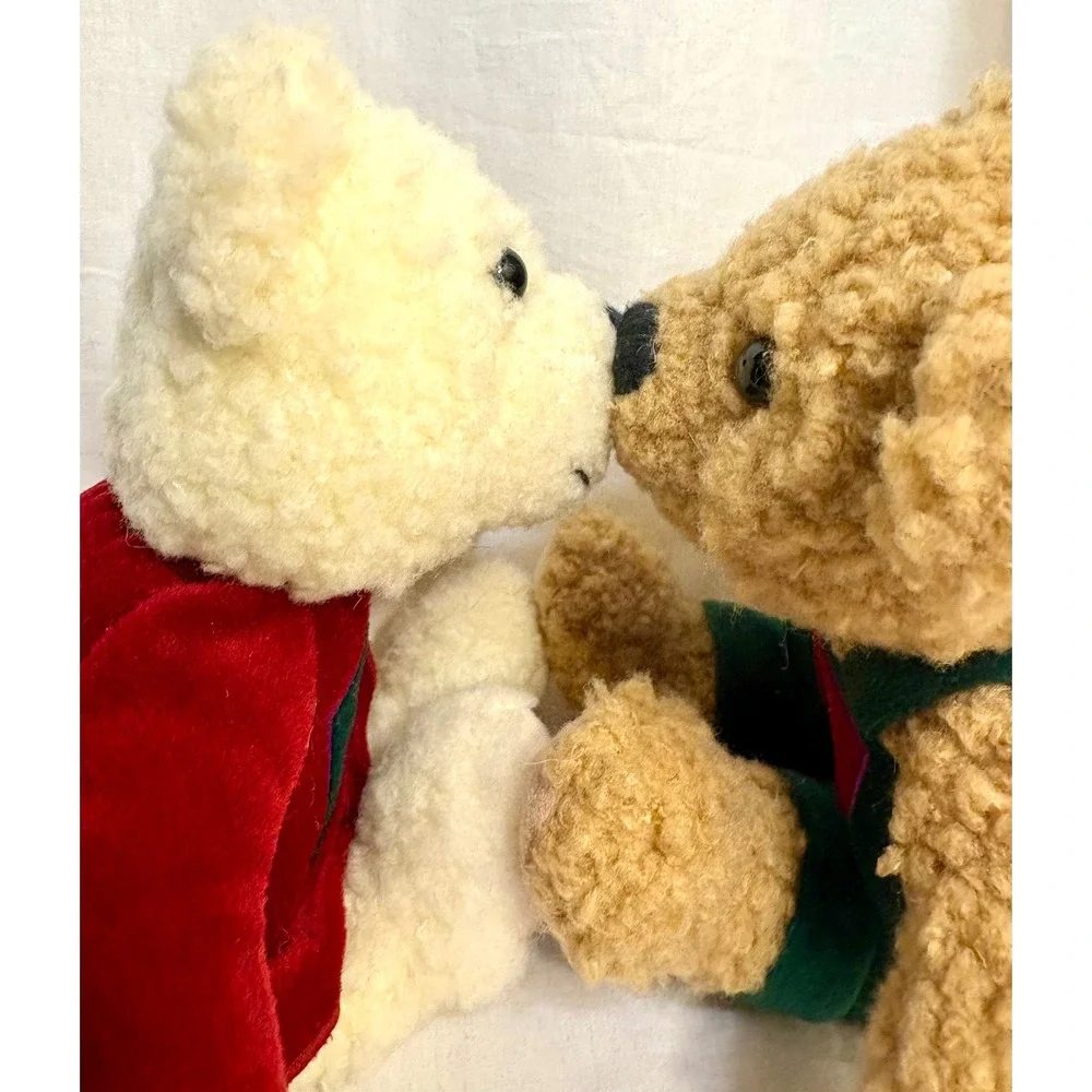 Vintage Hallmark Kissing Teddy Bears Magnetic Plush Set Holiday Snowflake 1190J